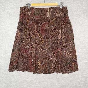 Chaps Ralph Lauren Paisley‎ Flowy Brown Skirt Size 12 Y2K Academia Forest Fairy